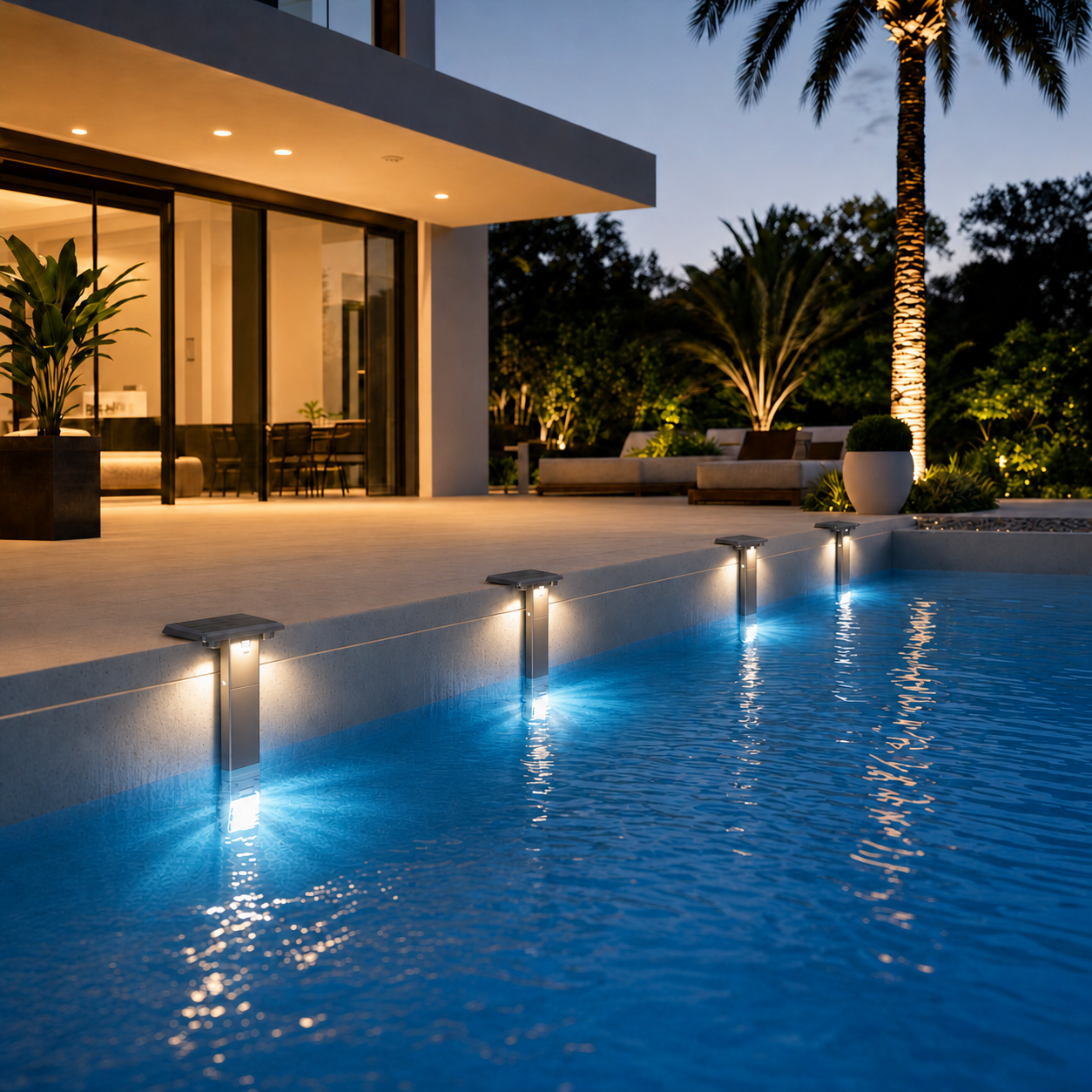 Luz Solar RGB para a Borda da Piscina, Edição com Dupla Luz Branca, com duas luzes superiores e RGB inferior
